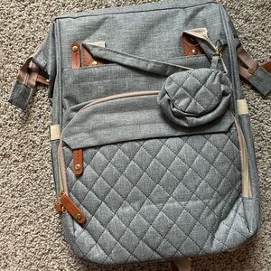 Gray Quilted Diaper Bag with Pouch